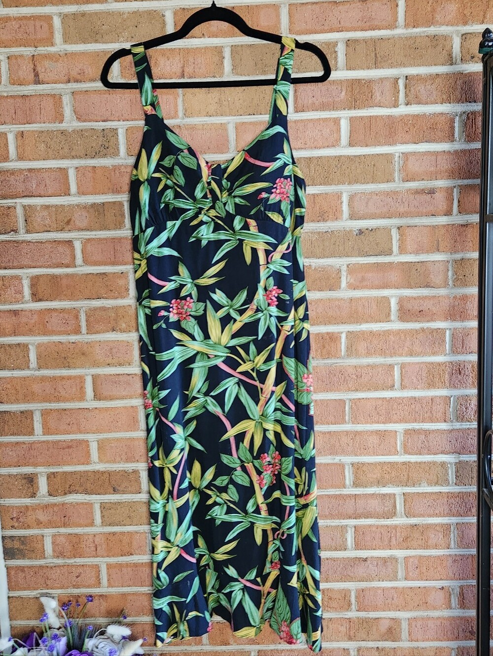 R&K Original's-Black Rayon Tropical Floral Maxi Dress. Size 12-PTP 18- MSRP$79